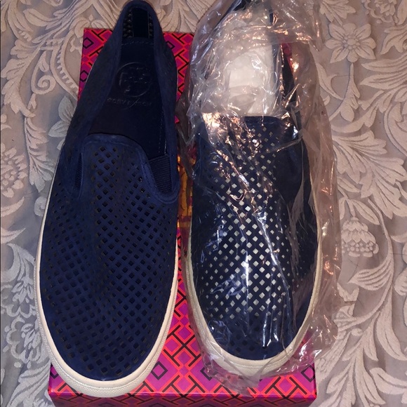 Tory Burch suede navy slip on sneaker - Picture 2 of 6